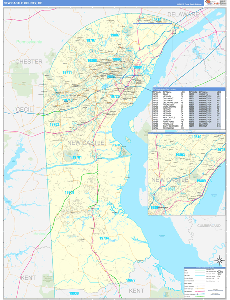 New Castle County, DE Zip Code Wall Map